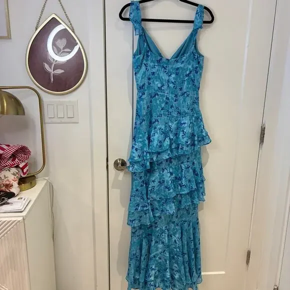 Hutch Blue Floral Ruffled Miah Gown Sz 2 MSRP $368